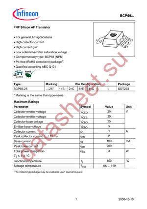 BCP 69-25 E6327 datasheet  